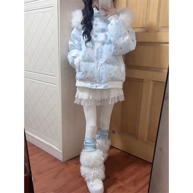 1506A/G79230/P99奶呼呼甜爱满印雪人毛领连帽棉服女冬季,男装棉衣,星座1506A