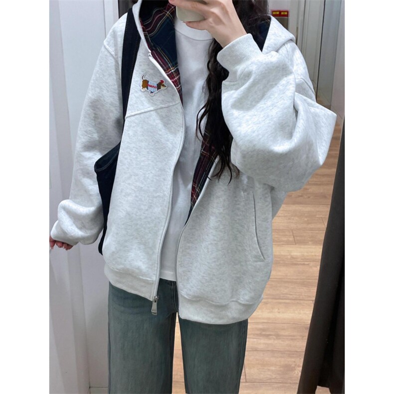 5281-P53美式复古秋冬连帽开衫休闲百搭卫衣薄款/加绒图片