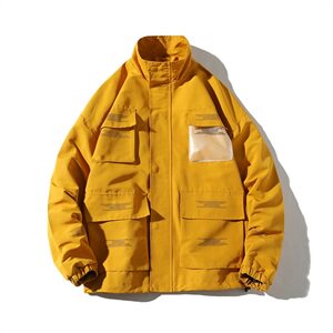 709-JK58-P90 20秋装新款 港风白底立领夹克宽松印花工装外套男潮图片