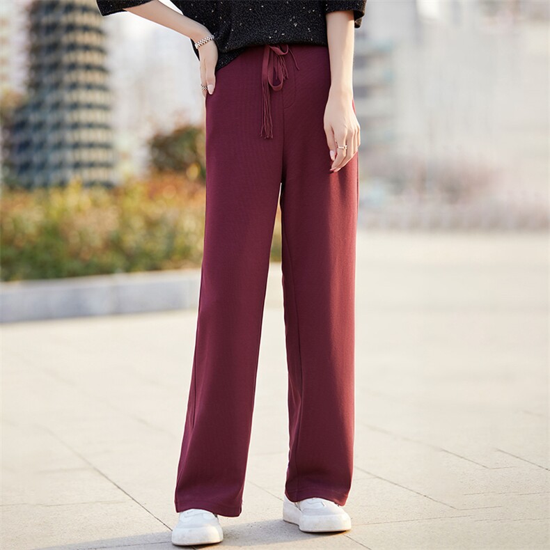 女士宽松舒适莫代尔垂感阔腿裤，女装休闲裤，臻维羊绒