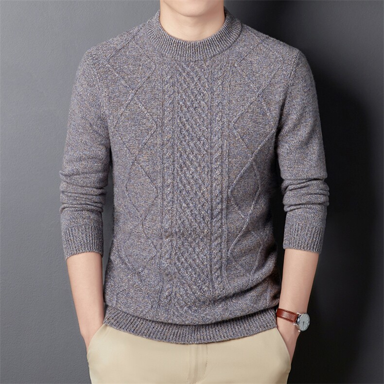 秋冬新款宽松圆领纯色毛衣男休闲100羊毛针织衫男上衣DDD220-P195，男装针织衫/毛衣，电商B212（原钱塘6029）