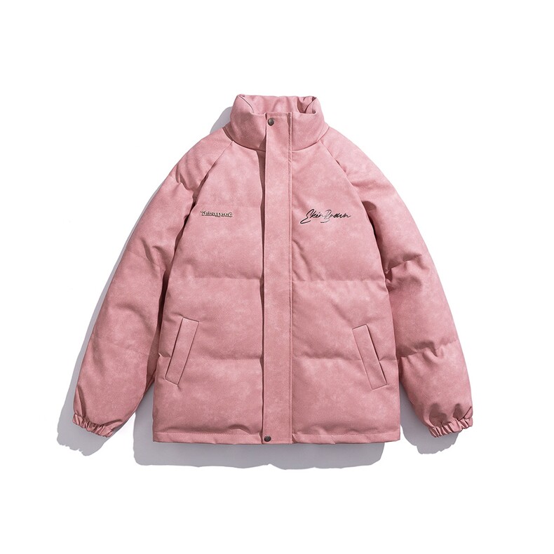 白底立领PU皮复古做旧金属印花字母设计棉衣男MY77732P130控178，男装棉衣，星座227-7