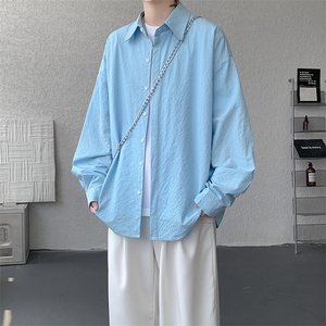 8XL-M泡泡纱盐缩肌理长袖衬衫男夏季冰丝外套防晒衬衣CS29007P40图片