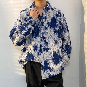 新款扎染花色加厚长袖衬衫男青少年百搭加厚衬衣外套CS907P55图片