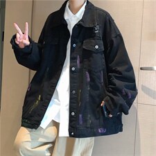 涂鸦牛仔外套男春秋潮牌夹克破洞痞帅炸街休闲ins高街JK3001-P65,男装夹克,星座1008-1