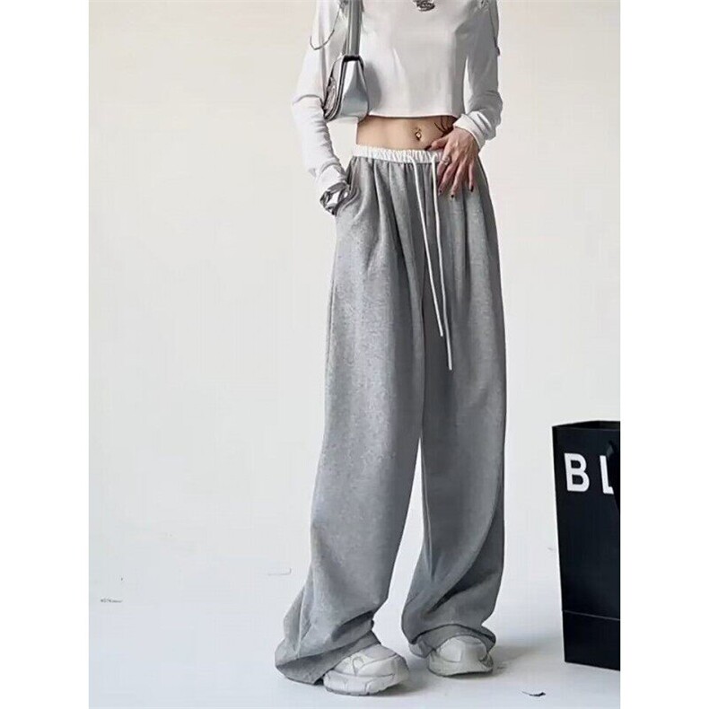 美式黑色运动裤女春秋新款高腰宽松休闲卫裤垂感直筒阔腿裤KB102,男装休闲裤,星座1116A（原606A-3）