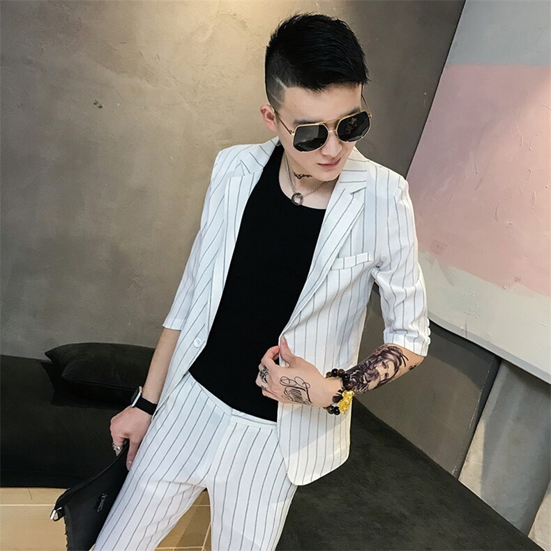夏新款韩版休闲男士社会小伙中袖小西服套装外套A图片