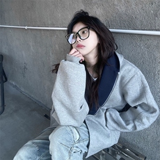 抖音得物高品质二开26春装美式重磅宽松结构双面连帽卫衣外套W68，女装短外套，电商A486