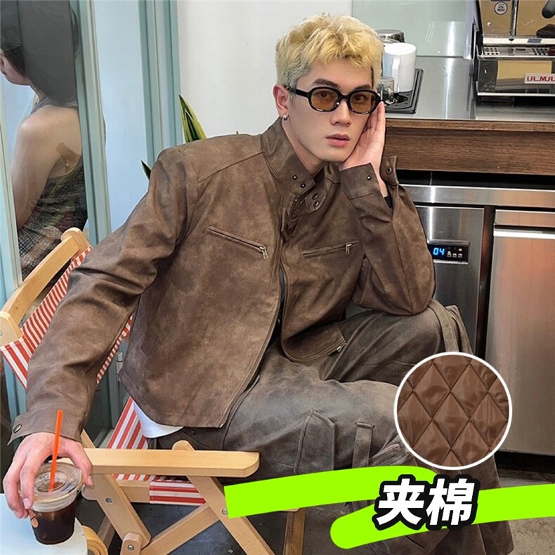 [网图现货]美式复古街头鹿皮衣男夹克短款夹棉衣MM80421/P87图片