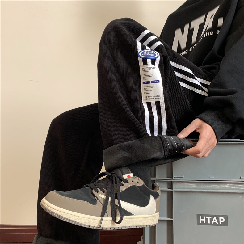 冬季欧棉绒加绒加厚条纹贴标休闲裤M~5XLXZ604-KG50-P65控78,男装卫衣,星座604
