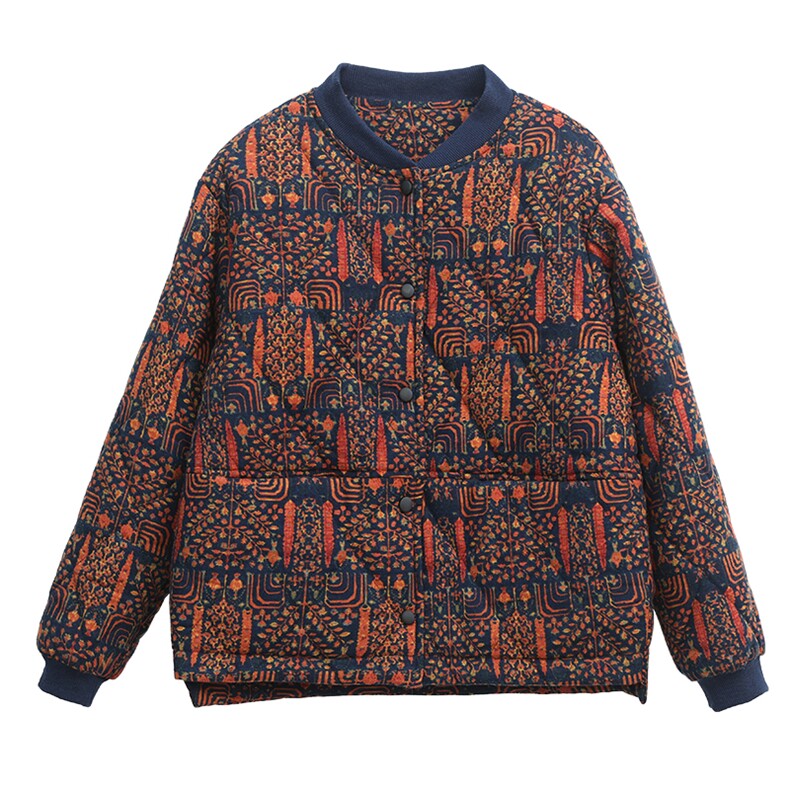 时尚宽松花色棉服冬季保暖显瘦外套,女装棉衣/棉服,独衣靓