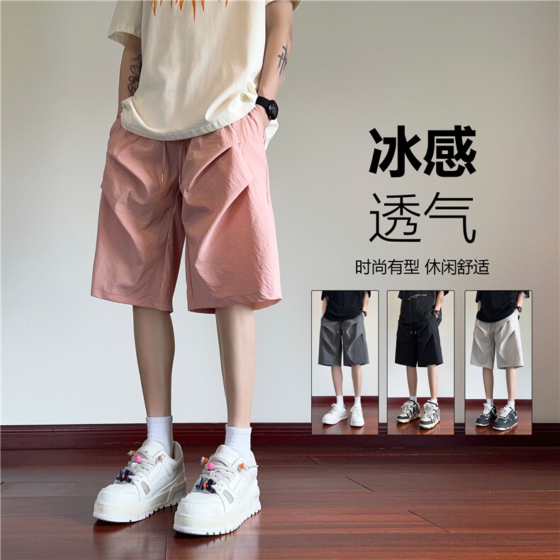 2024夏季新款冰感透气双褶设计宽松短裤B315-K24139-特p23控48,男装牛仔裤,电商B315