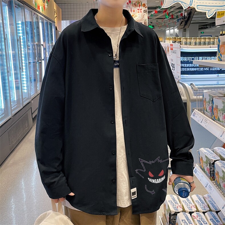 春季长袖衬衫男宽松港风衬衣男外套男CSCS291-P35,男装衬衫,电商B371