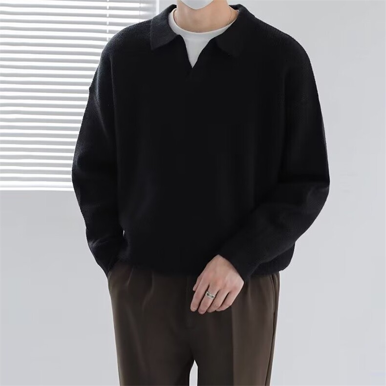 马登工装美式复古翻领polo衫宽松慵懒套头坑条针织衫毛衣男春秋季,男装针织衫/毛衣,星座715-4