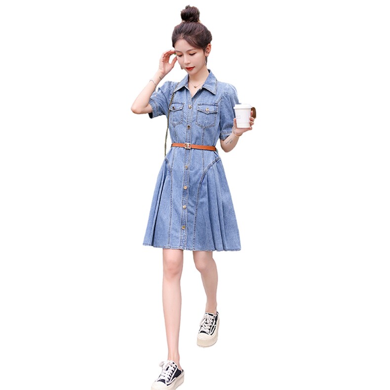 小个子牛仔连衣裙女夏高级感腰带2026新款时尚气质收腰显瘦减龄,女装连衣裙,霓裳依族