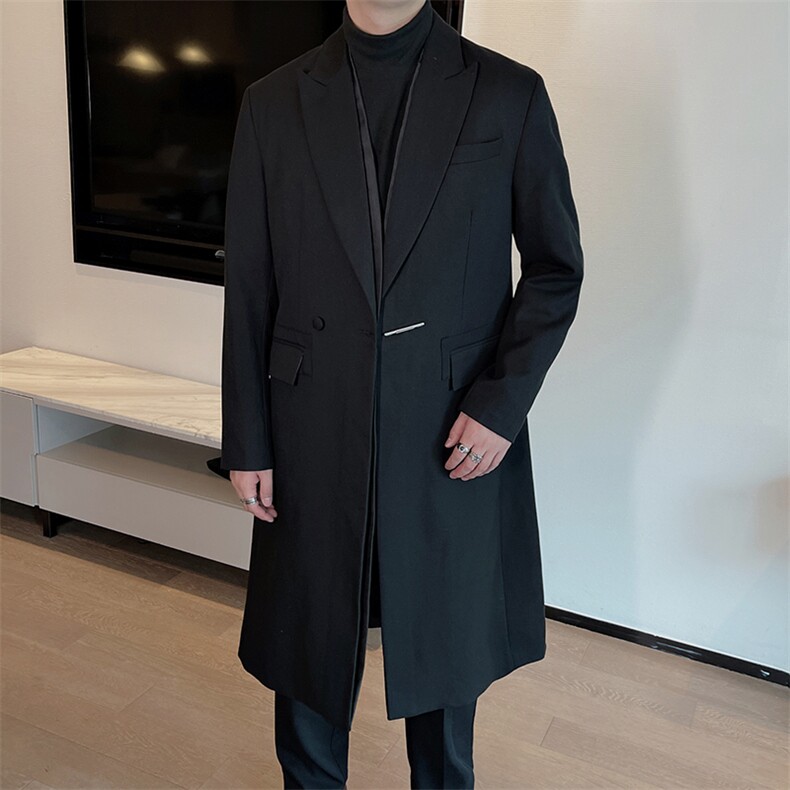 秋冬英伦气质韩版中长款西装大衣男休闲假两件长款西服XZ0085P168,男装西服套装,电商B267