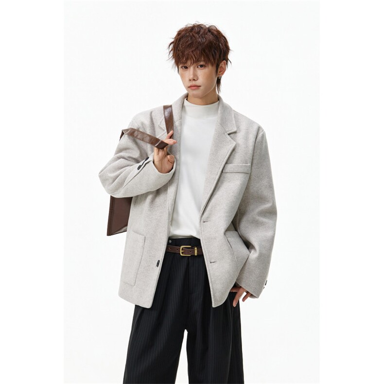 老钱风短款毛呢大衣男秋冬痞帅高级感美式结构呢子风衣外套，男装风衣，星座903-1