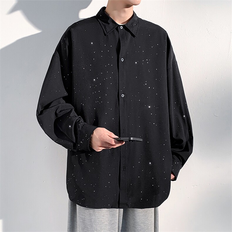 四面弹满天星秋款中式宽松长袖衬衫CSK4205-P38,男装衬衫,星座1204