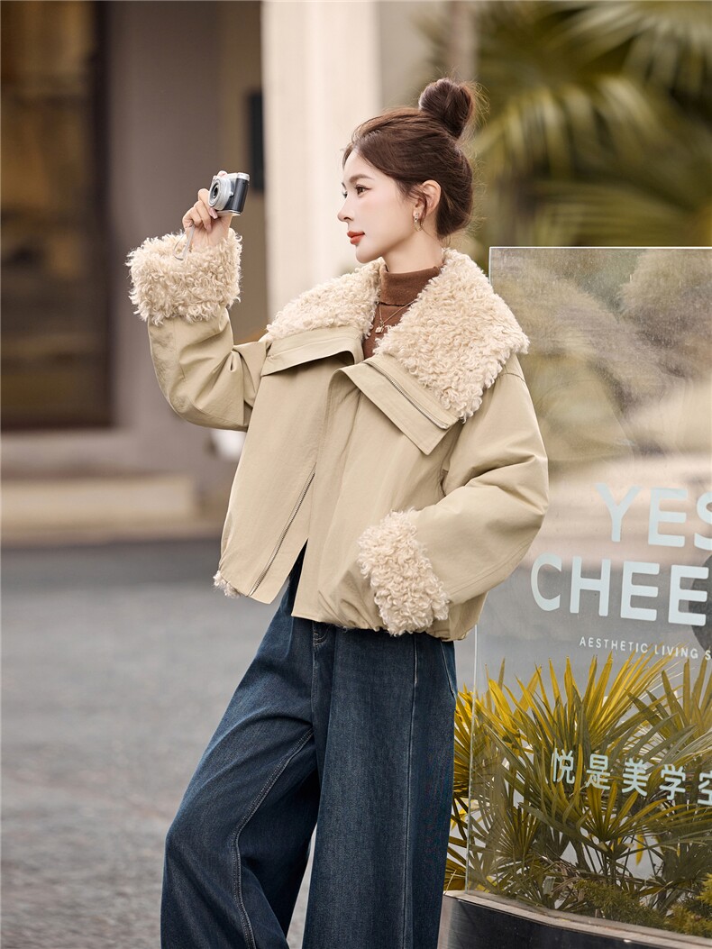冬季新款女装2025年时尚气质休闲加厚羊羔毛外套,女装派克服,涵墨