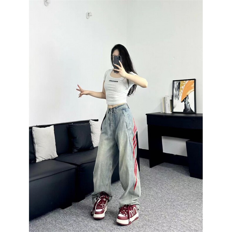 【有货】三条杠条纹牛仔裤男女款美式vibe风裤子G8512WW-特P55,男装牛仔裤,星座1007（原301D）