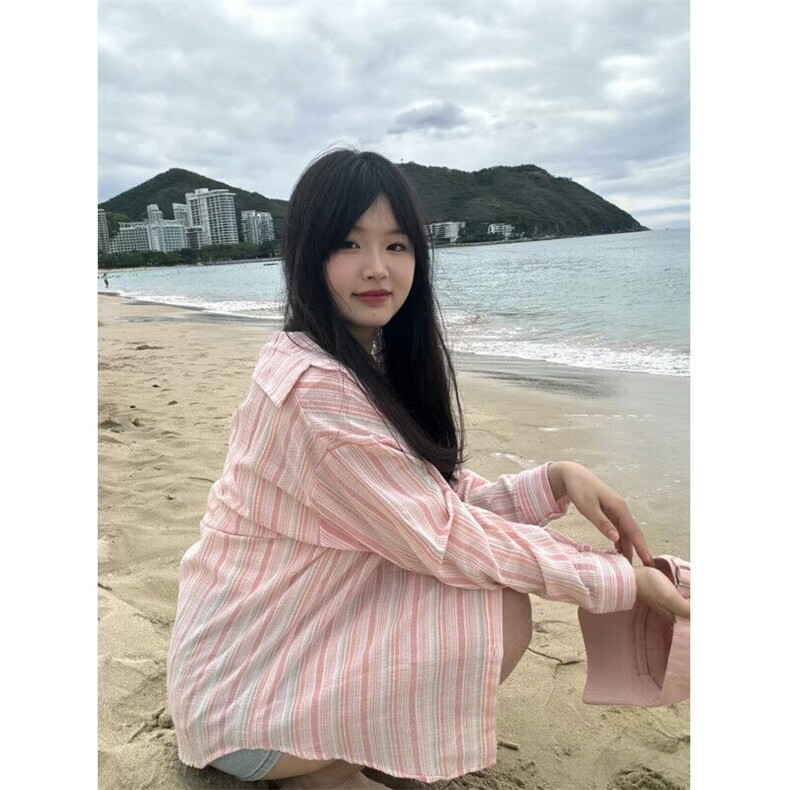 新款彩虹色条纹衬衫内搭叠穿女休闲百搭长袖上衣513CS1888P39,男装衬衫,星座513