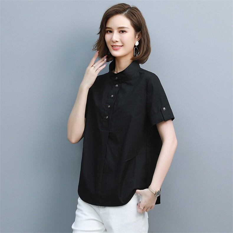 纯棉衬衫女2025夏装新款韩版休闲百搭休闲四十岁衬衣女士短袖上衣,女装衬衫,靓衣阁