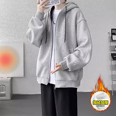 480G重磅加绒硬挺boxy男女秋冬美式高街双层撞色连帽卫衣开衫外套，女装短外套，电商A486-1