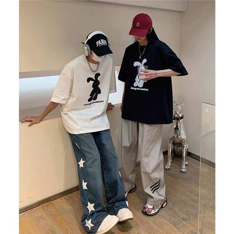 情侣装夏装2026新款朝高街卡通印花短袖宽松T恤半袖衫D246P28,男装T恤,电商A335-1（原A458）
