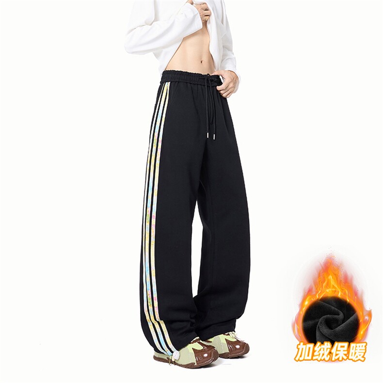 XK60019JR-P42加绒秋冬侧缝拼片三条杆卫裤直筒宽松休闲长裤,男装休闲裤,电商A178