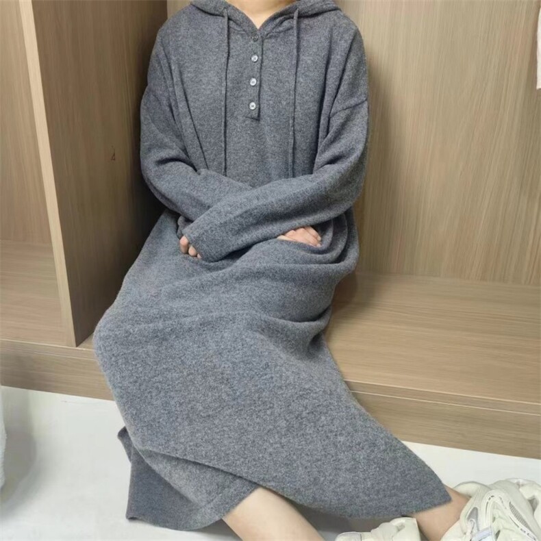 时尚宽松连帽大码长裙女装羊毛衫显瘦百搭舒适保暖毛衣裙,女装羊毛衫,泰沅羊绒