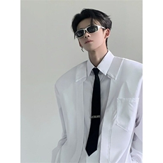 配领带垫肩极简设计夏衬衫小众男女高级感外套长袖衬衣CY1107-P46，男装衬衫，星座412-1