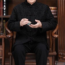 秋冬新款中青年唐装男长袖夹克外套加绒棉服YD735-常规145加绒165，男装民族服装，星座1105-3