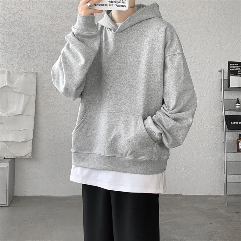 灰色cleanfit男生短款卫衣美式重磅连帽大帽衫廓形外套潮WY004P48,女装短外套,电商B312