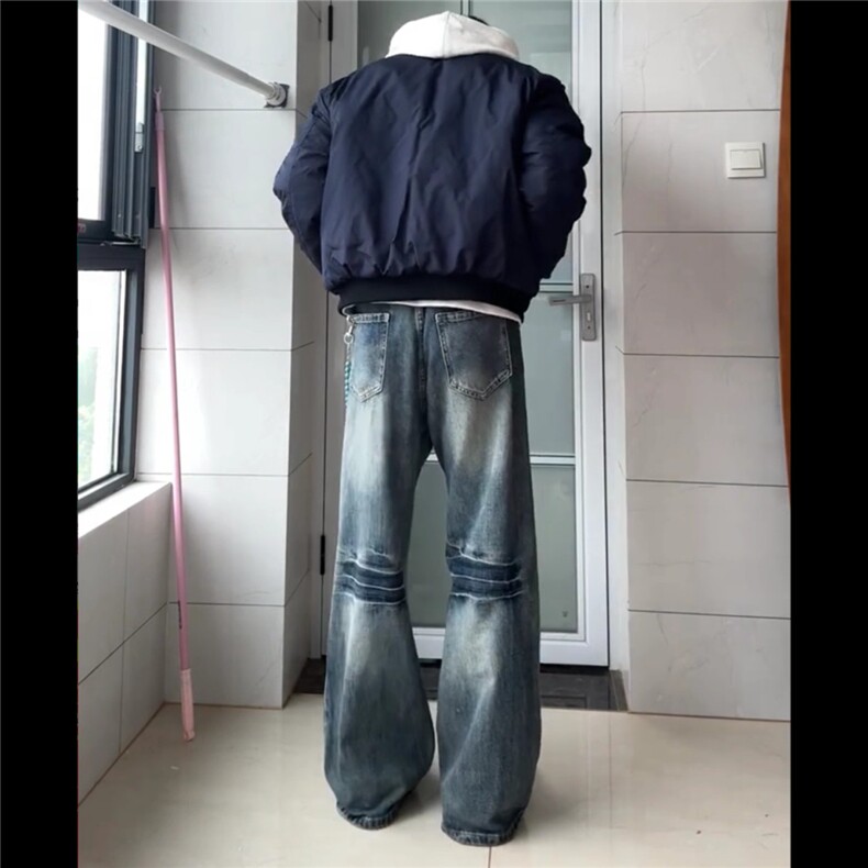 现货足美式复古宽松百搭直筒垂感拖地牛仔裤男K419/P45,男装牛仔裤,星座205-3