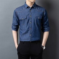 H5637钱塘2020-1秋冬精品男士牛仔百分百纯棉衬衣舒适P57，男装衬衫，钱塘207-1