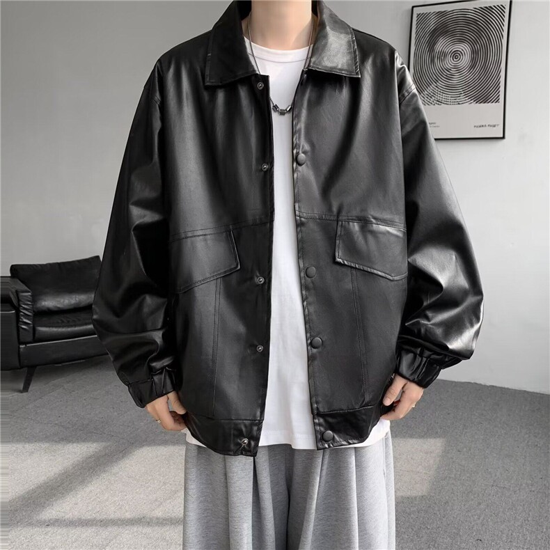 男港风潮流宽松款痞帅机车服青年飞行员帅气皮夹克外套M019/P65,男装夹克,星座506