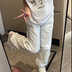 现货美式高街白色伞兵裤女薄夏季宽松阔腿运动休闲裤WLK244-P45，男装休闲裤，星座1008
