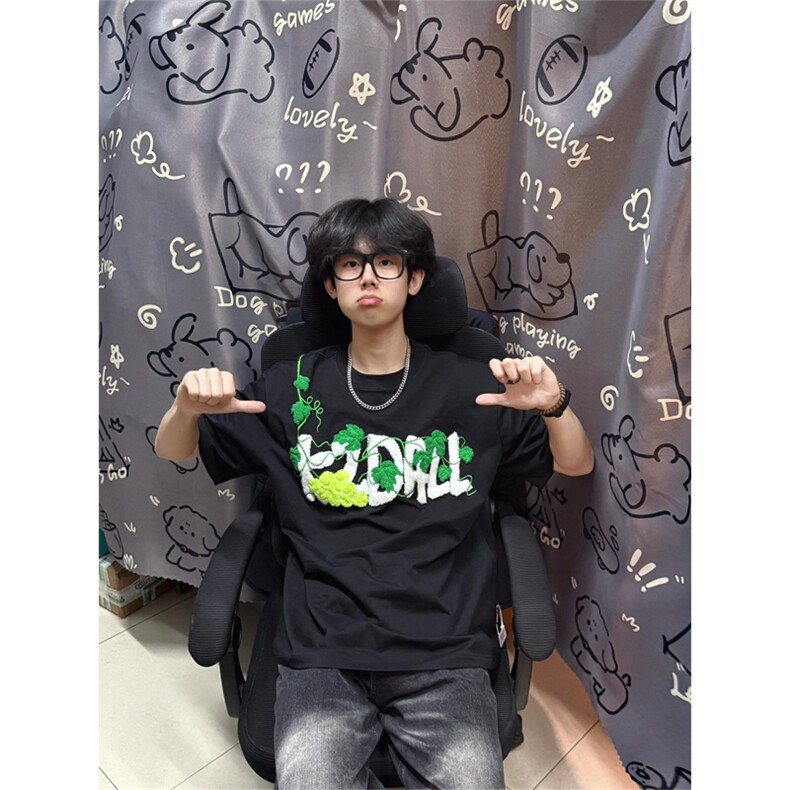 网图有货葡萄网球毛巾绣短袖T恤男女情侣刺绣宽松上衣A470-P35,男装T恤,星座1505