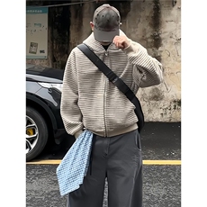 网络图现货美式复古条纹拉链开衫连帽卫衣休闲情侣外套JA231-P65，女装短外套，星座715-7
