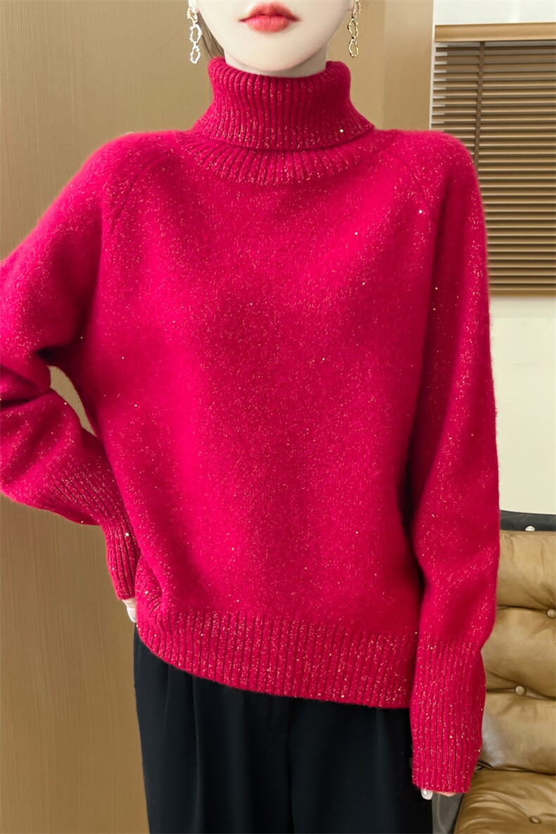 通勤简约堆堆领长袖针织衫女秋冬高领配大衣内搭打底衫保暖毛衣新,女装羊毛衫,迅太羊绒
