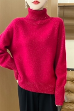 通勤简约堆堆领长袖针织衫女秋冬高领配大衣内搭打底衫保暖毛衣新，女装羊毛衫，迅太羊绒