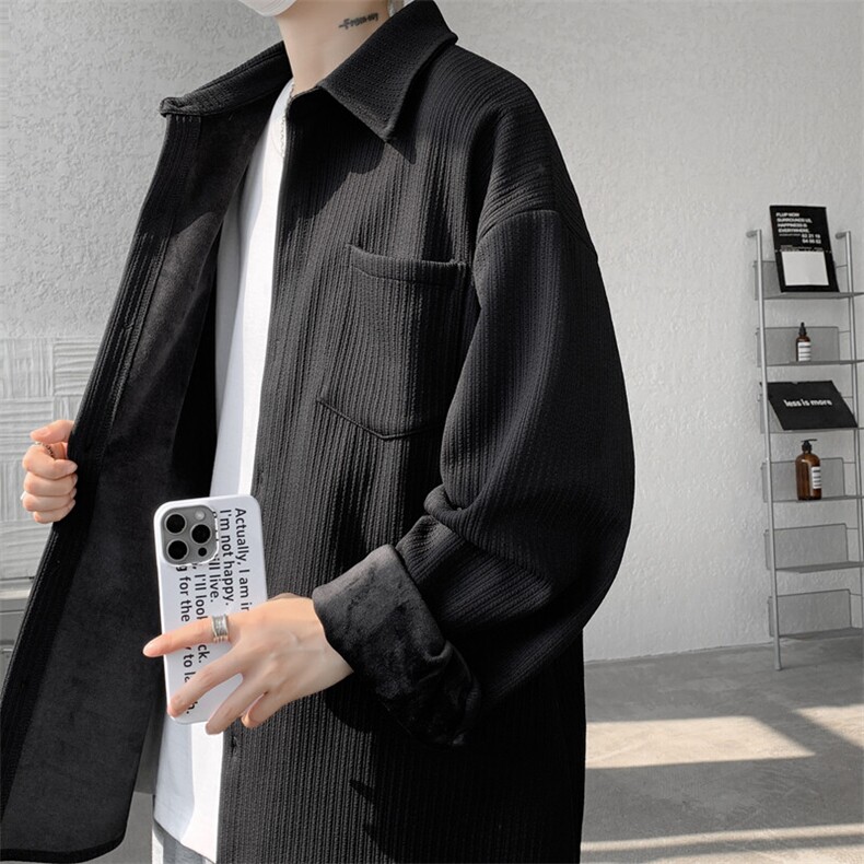 M-8XL秋冬款加绒衬衫加肥加大码纯色复古外套加厚上衣CS9003/P58,男装衬衫,电商B238