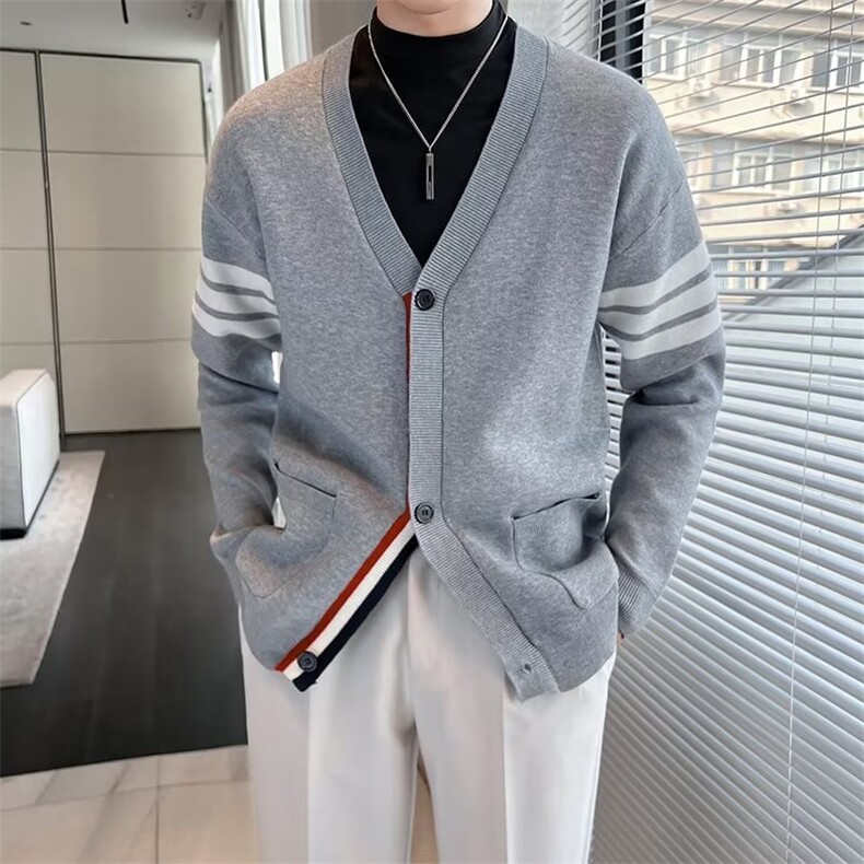 2024新款V领针织开衫外套男毛衣秋季薄百搭休闲慵懒风长袖MY564,男装针织衫/毛衣,星座1116A-2（原606A-1）