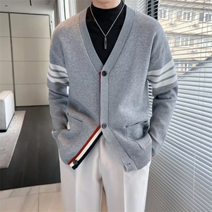 2024新款V领针织开衫外套男毛衣秋季薄百搭休闲慵懒风长袖MY564
