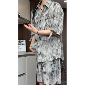 短袖衬衫男+短裤男套装男100%聚酯纤维M-5XL大码TZ78717P50控98图片
