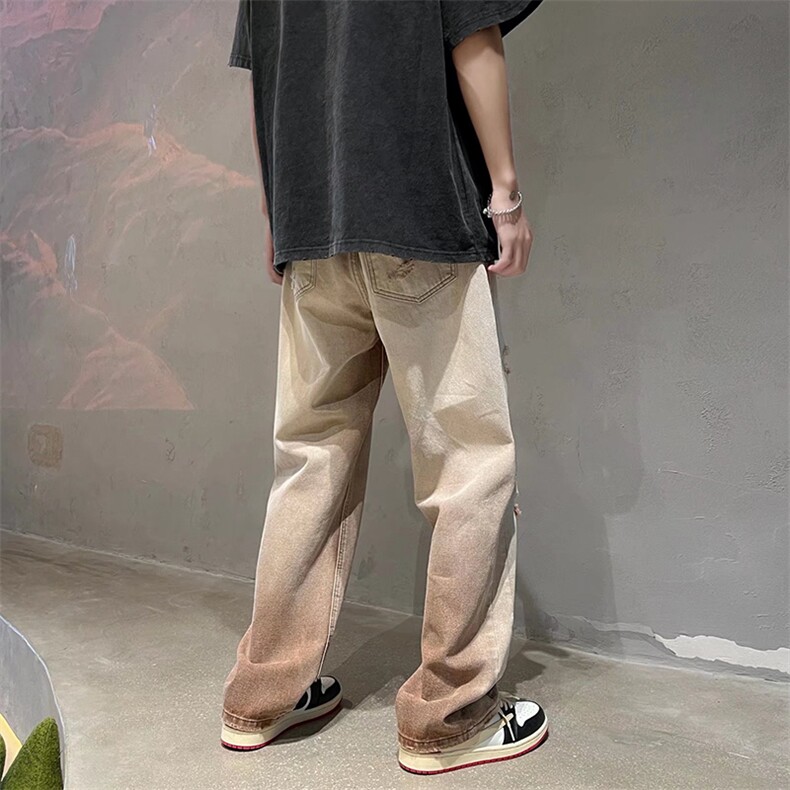 美式高街水洗做旧破洞渐变牛仔裤男ins复古宽松休闲裤N0858-P50,男装牛仔裤,星座308B-2