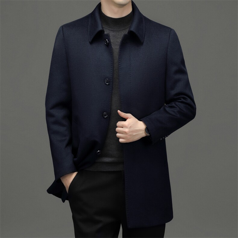 高端可脱卸山羊绒内胆中老年山羊绒大衣男士绵羊毛双面呢外套，男装毛呢大衣，钱塘723