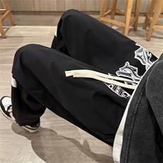 K8028/P55春装新款现货港风印花个性潮休闲裤男宽松大码束脚裤男，男装休闲裤，电商A141