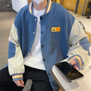 灯芯绒外套男春秋季港风ins拼色休闲宽松潮牌痞帅情侣夹克A80/P55图片