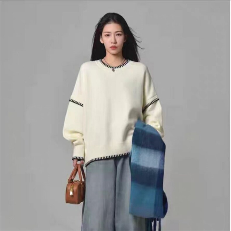 2025年秋季长袖单件通勤常规宽松型时尚百搭通勤，女装针织衫/毛衣，锦瑟羊绒